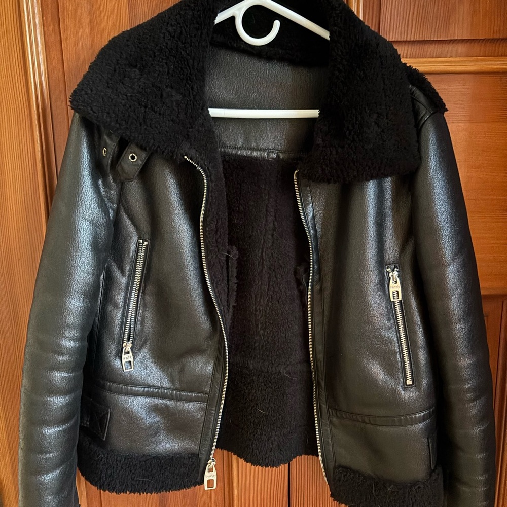 Women's Black Shearling  Faux Leather Jacket